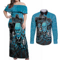 Custom Power Football Couples Matching Off Shoulder Maxi Dress and Long Sleeve Button Shirt Aboriginal Dot Art Pattern