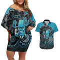 Custom Power Football Couples Matching Off Shoulder Short Dress and Hawaiian Shirt Aboriginal Dot Art Pattern