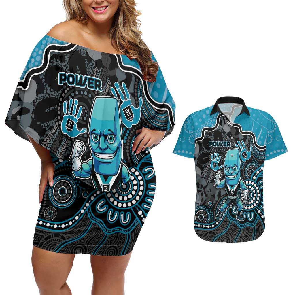 Custom Power Football Couples Matching Off Shoulder Short Dress and Hawaiian Shirt Aboriginal Dot Art Pattern