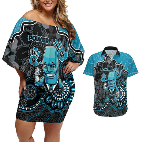 Custom Power Football Couples Matching Off Shoulder Short Dress and Hawaiian Shirt Aboriginal Dot Art Pattern