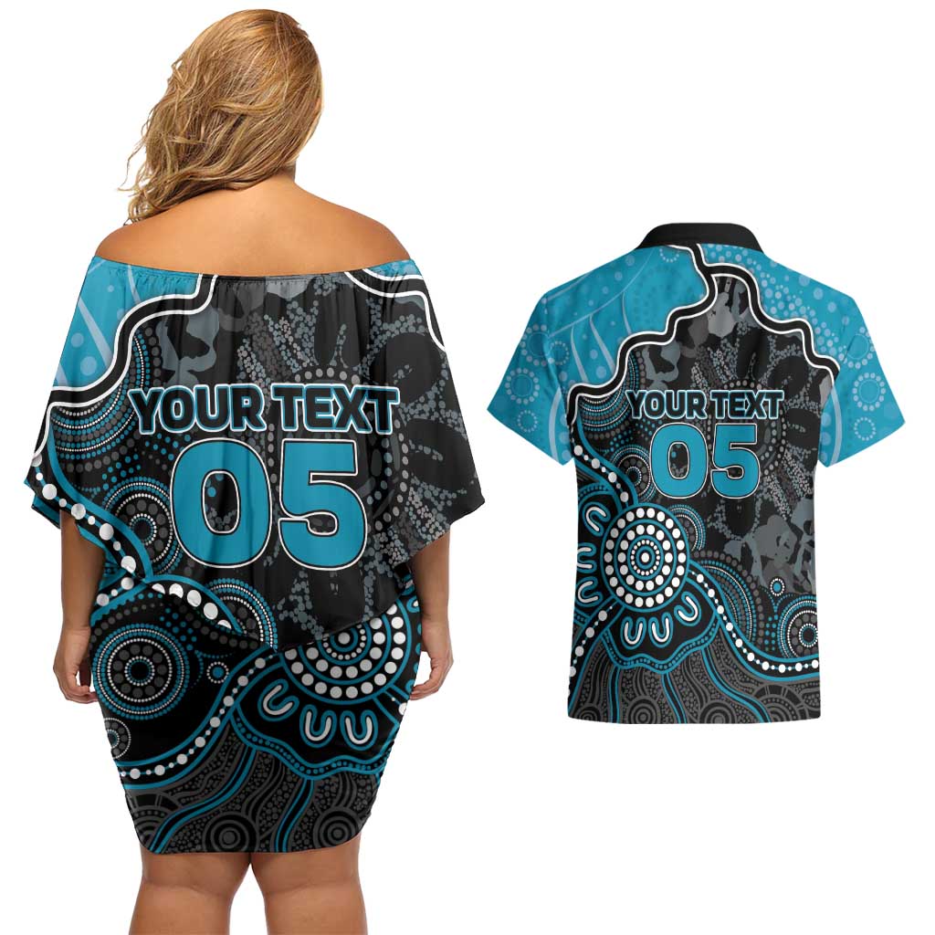 Custom Power Football Couples Matching Off Shoulder Short Dress and Hawaiian Shirt Aboriginal Dot Art Pattern