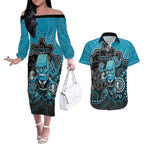 Custom Power Football Couples Matching Off The Shoulder Long Sleeve Dress and Hawaiian Shirt Aboriginal Dot Art Pattern