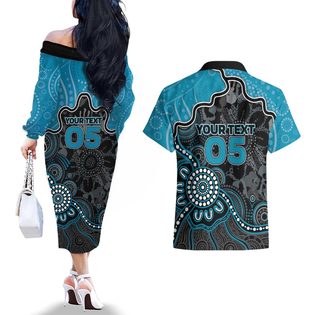 Custom Power Football Couples Matching Off The Shoulder Long Sleeve Dress and Hawaiian Shirt Aboriginal Dot Art Pattern