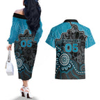 Custom Power Football Couples Matching Off The Shoulder Long Sleeve Dress and Hawaiian Shirt Aboriginal Dot Art Pattern