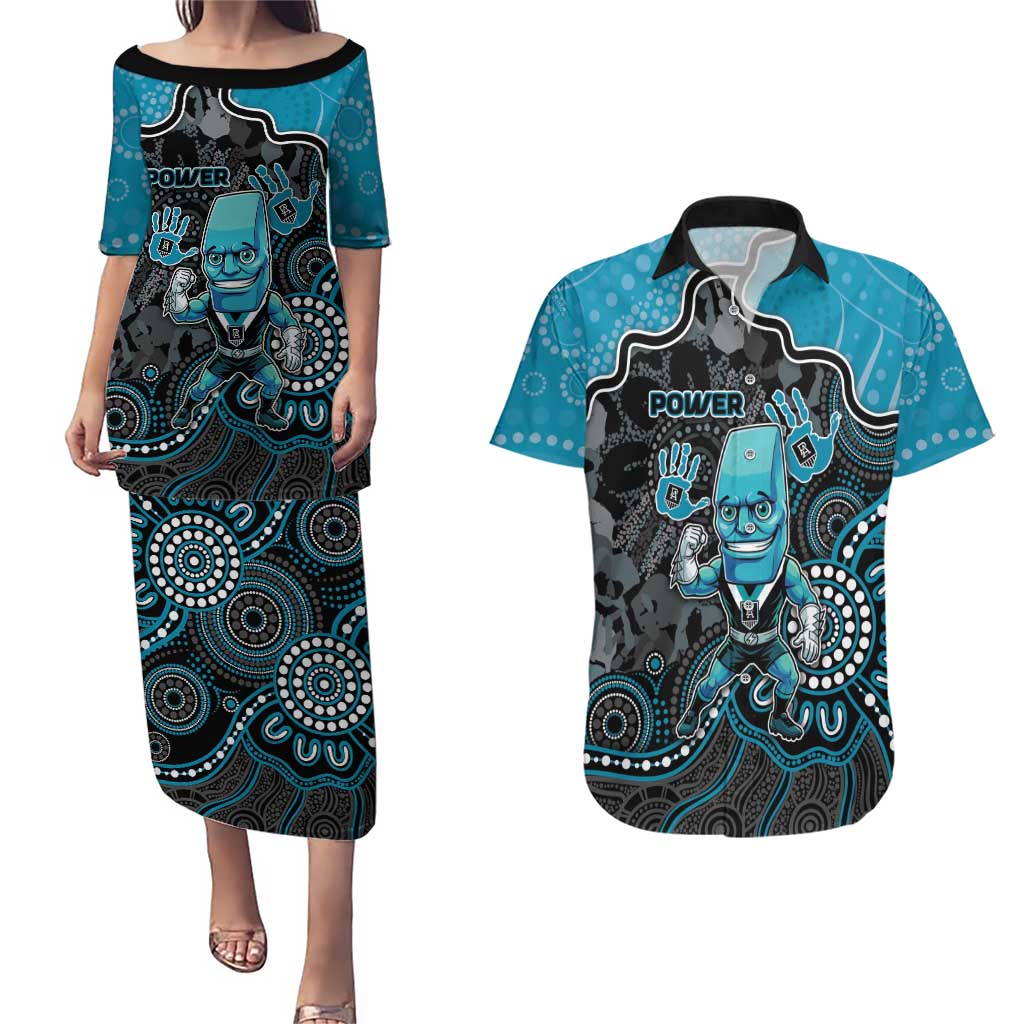 Custom Power Football Couples Matching Puletasi and Hawaiian Shirt Aboriginal Dot Art Pattern