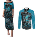 Custom Power Football Couples Matching Puletasi and Long Sleeve Button Shirt Aboriginal Dot Art Pattern
