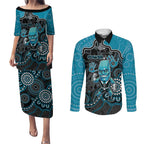 Custom Power Football Couples Matching Puletasi and Long Sleeve Button Shirt Aboriginal Dot Art Pattern