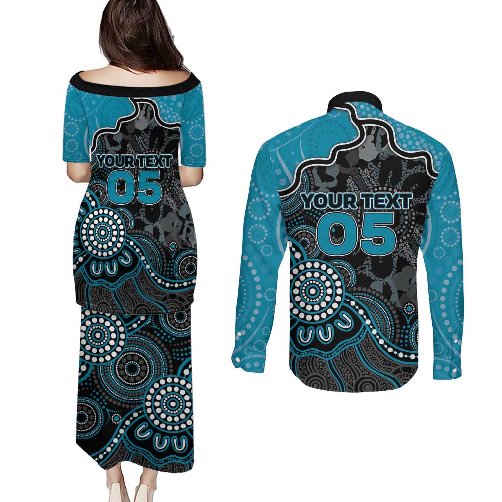 Custom Power Football Couples Matching Puletasi and Long Sleeve Button Shirt Aboriginal Dot Art Pattern