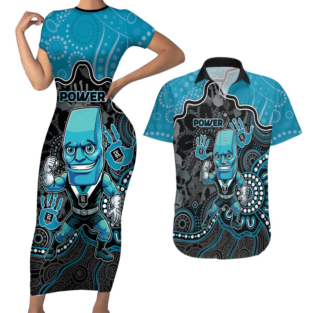 Custom Power Football Couples Matching Short Sleeve Bodycon Dress and Hawaiian Shirt Aboriginal Dot Art Pattern