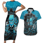 Custom Power Football Couples Matching Short Sleeve Bodycon Dress and Hawaiian Shirt Aboriginal Dot Art Pattern