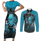 Custom Power Football Couples Matching Short Sleeve Bodycon Dress and Long Sleeve Button Shirt Aboriginal Dot Art Pattern