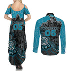 Custom Power Football Couples Matching Summer Maxi Dress and Long Sleeve Button Shirt Aboriginal Dot Art Pattern