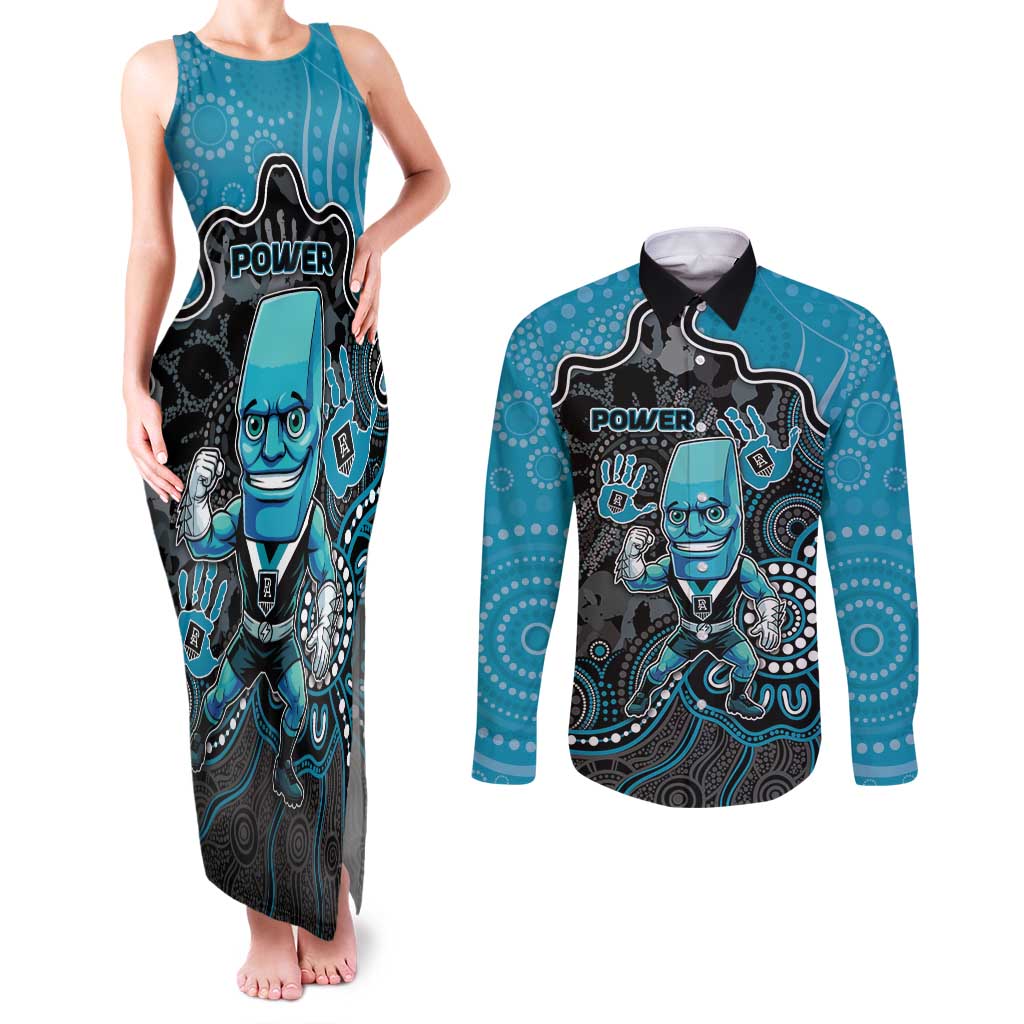 Custom Power Football Couples Matching Tank Maxi Dress and Long Sleeve Button Shirt Aboriginal Dot Art Pattern