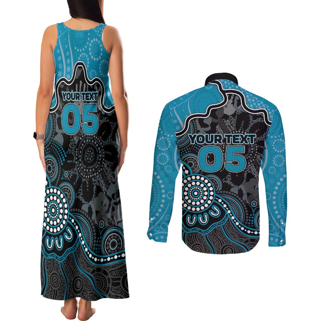 Custom Power Football Couples Matching Tank Maxi Dress and Long Sleeve Button Shirt Aboriginal Dot Art Pattern