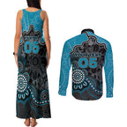 Custom Power Football Couples Matching Tank Maxi Dress and Long Sleeve Button Shirt Aboriginal Dot Art Pattern