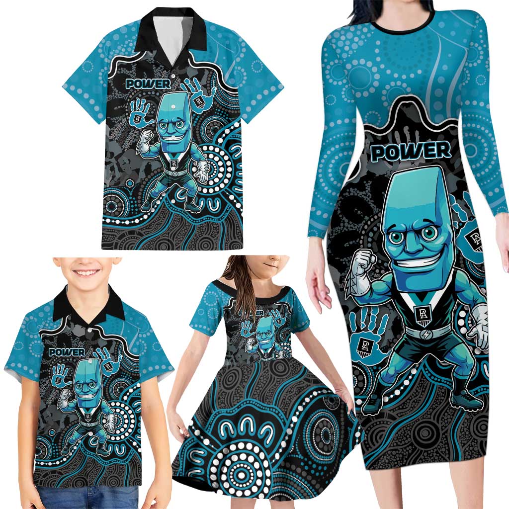 Custom Power Football Family Matching Long Sleeve Bodycon Dress and Hawaiian Shirt Aboriginal Dot Art Pattern