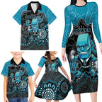Custom Power Football Family Matching Long Sleeve Bodycon Dress and Hawaiian Shirt Aboriginal Dot Art Pattern