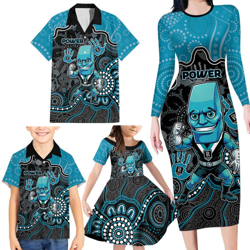 Custom Power Football Family Matching Long Sleeve Bodycon Dress and Hawaiian Shirt Aboriginal Dot Art Pattern