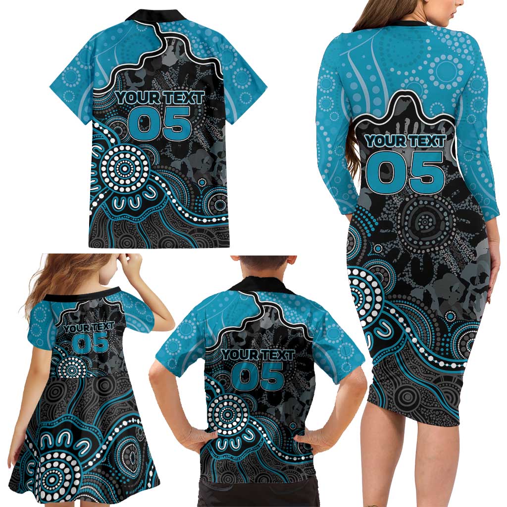 Custom Power Football Family Matching Long Sleeve Bodycon Dress and Hawaiian Shirt Aboriginal Dot Art Pattern