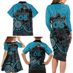 Custom Power Football Family Matching Long Sleeve Bodycon Dress and Hawaiian Shirt Aboriginal Dot Art Pattern