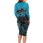 Custom Power Football Family Matching Long Sleeve Bodycon Dress and Hawaiian Shirt Aboriginal Dot Art Pattern