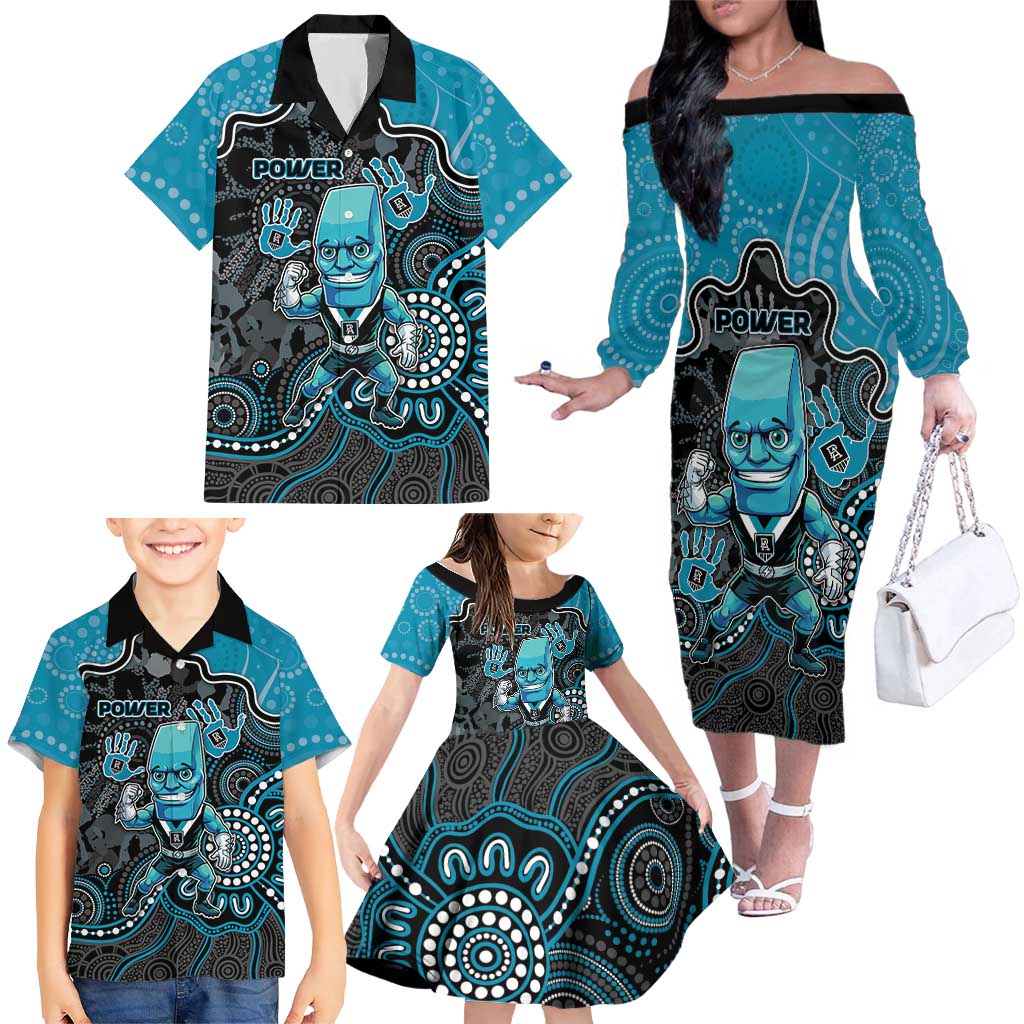 Custom Power Football Family Matching Off The Shoulder Long Sleeve Dress and Hawaiian Shirt Aboriginal Dot Art Pattern