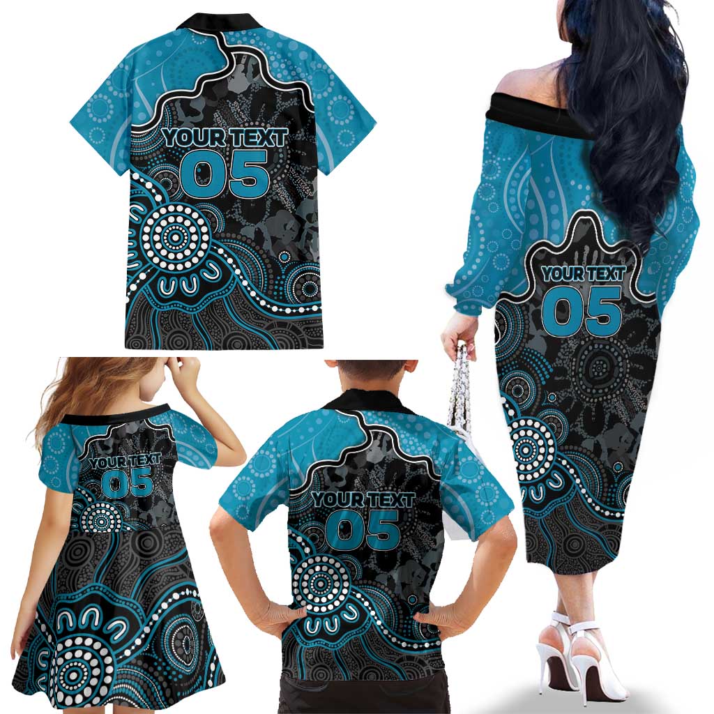 Custom Power Football Family Matching Off The Shoulder Long Sleeve Dress and Hawaiian Shirt Aboriginal Dot Art Pattern