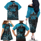 Custom Power Football Family Matching Off The Shoulder Long Sleeve Dress and Hawaiian Shirt Aboriginal Dot Art Pattern