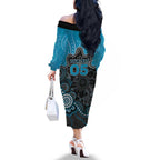 Custom Power Football Family Matching Off The Shoulder Long Sleeve Dress and Hawaiian Shirt Aboriginal Dot Art Pattern
