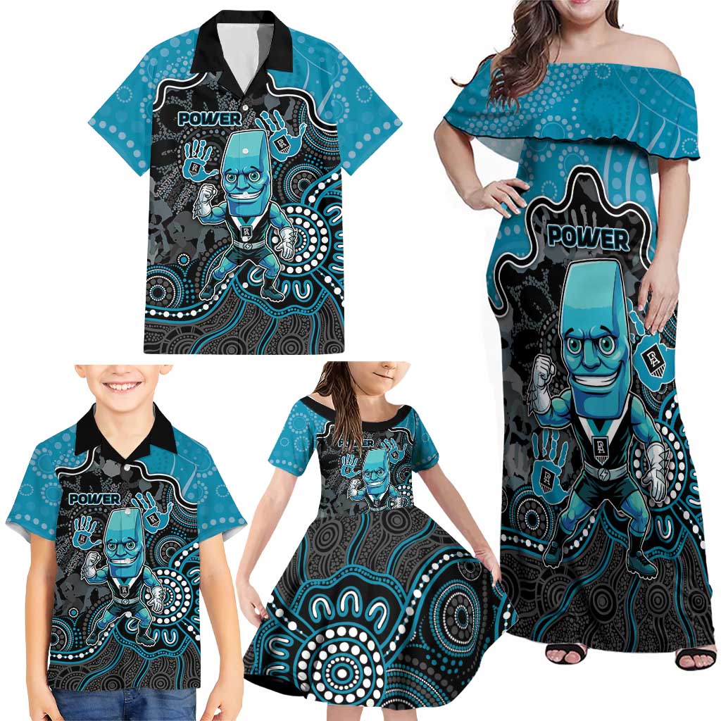 Custom Power Football Family Matching Off Shoulder Maxi Dress and Hawaiian Shirt Aboriginal Dot Art Pattern