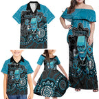 Custom Power Football Family Matching Off Shoulder Maxi Dress and Hawaiian Shirt Aboriginal Dot Art Pattern