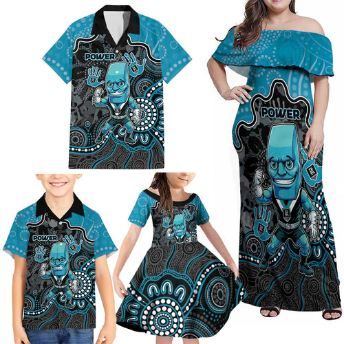 Custom Power Football Family Matching Off Shoulder Maxi Dress and Hawaiian Shirt Aboriginal Dot Art Pattern