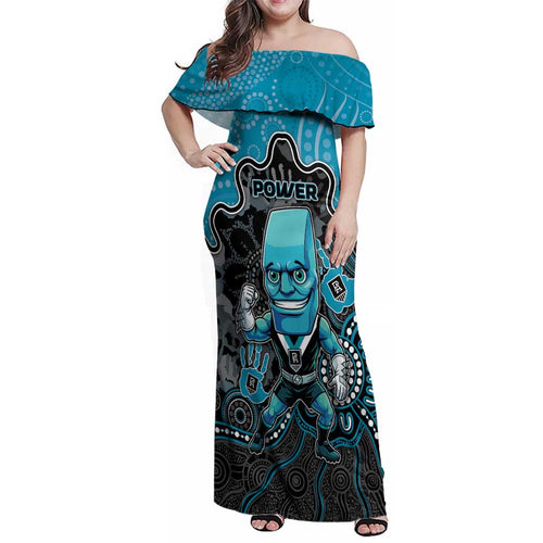 Custom Power Football Family Matching Off Shoulder Maxi Dress and Hawaiian Shirt Aboriginal Dot Art Pattern
