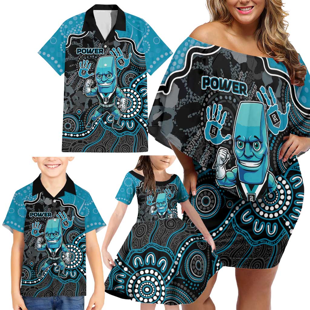 Custom Power Football Family Matching Off Shoulder Short Dress and Hawaiian Shirt Aboriginal Dot Art Pattern