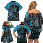 Custom Power Football Family Matching Off Shoulder Short Dress and Hawaiian Shirt Aboriginal Dot Art Pattern
