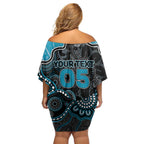 Custom Power Football Family Matching Off Shoulder Short Dress and Hawaiian Shirt Aboriginal Dot Art Pattern