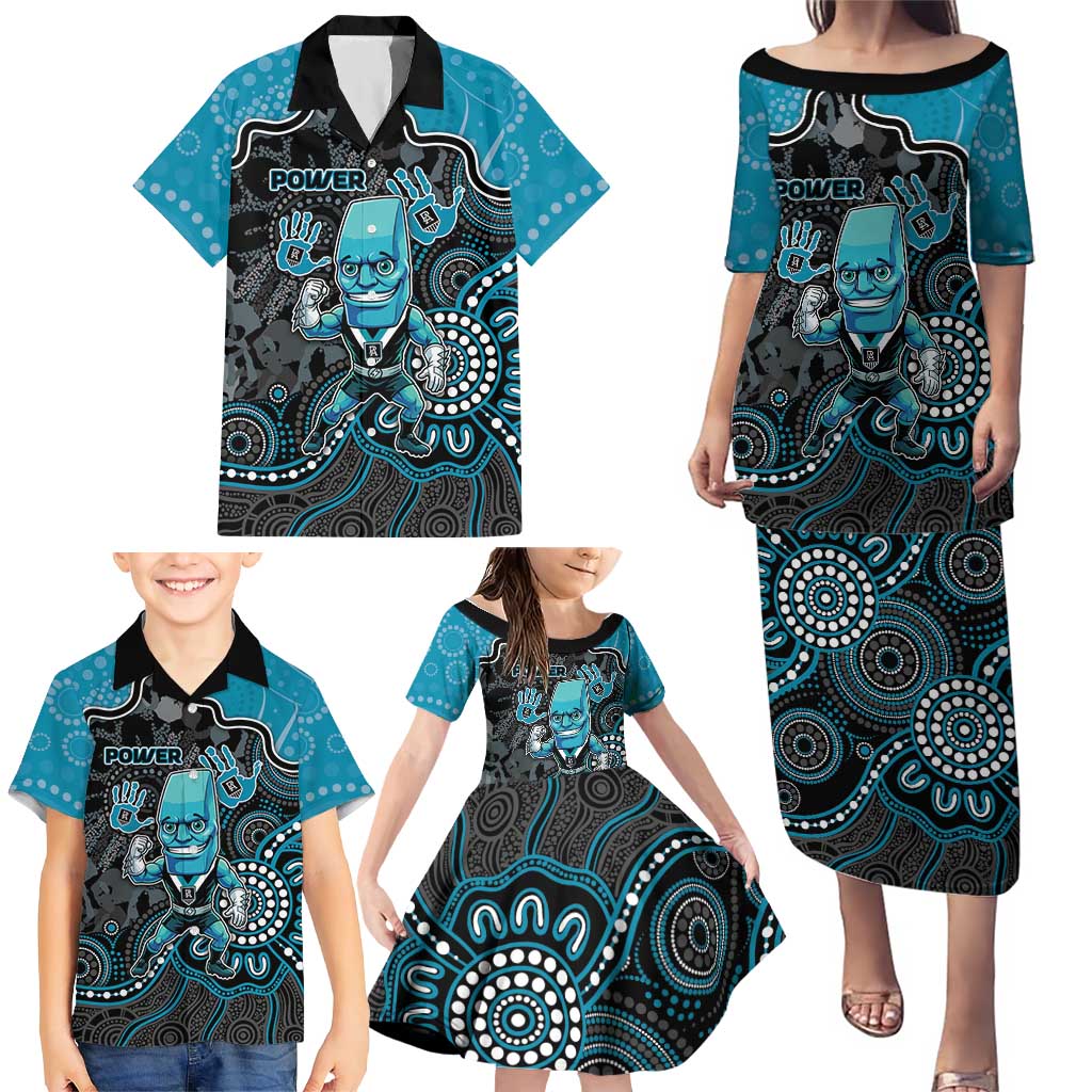 Custom Power Football Family Matching Puletasi and Hawaiian Shirt Aboriginal Dot Art Pattern