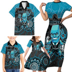 Custom Power Football Family Matching Short Sleeve Bodycon Dress and Hawaiian Shirt Aboriginal Dot Art Pattern