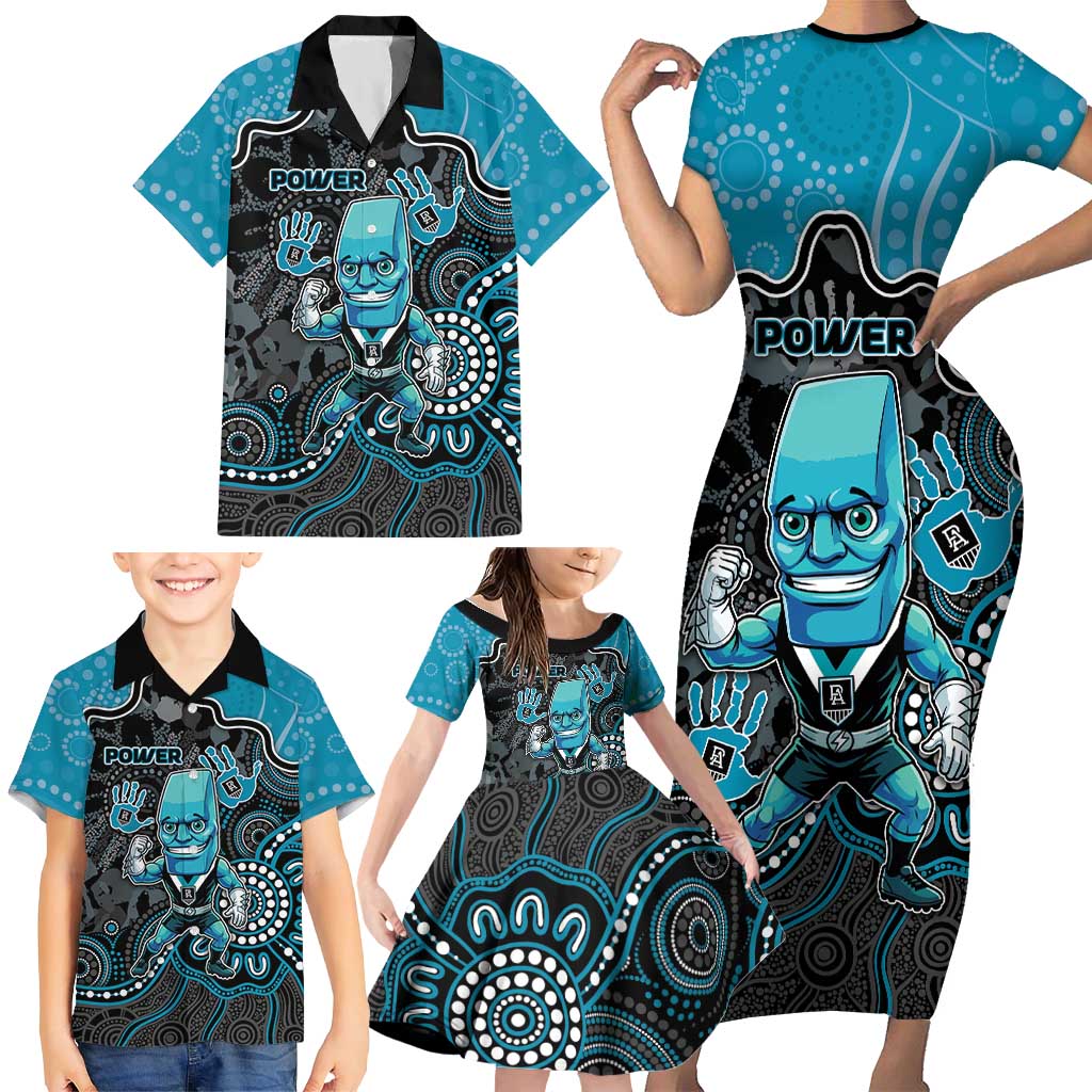 Custom Power Football Family Matching Short Sleeve Bodycon Dress and Hawaiian Shirt Aboriginal Dot Art Pattern