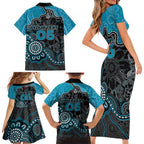Custom Power Football Family Matching Short Sleeve Bodycon Dress and Hawaiian Shirt Aboriginal Dot Art Pattern