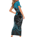 Custom Power Football Family Matching Short Sleeve Bodycon Dress and Hawaiian Shirt Aboriginal Dot Art Pattern