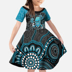 Custom Power Football Kid Short Sleeve Dress Aboriginal Dot Art Pattern