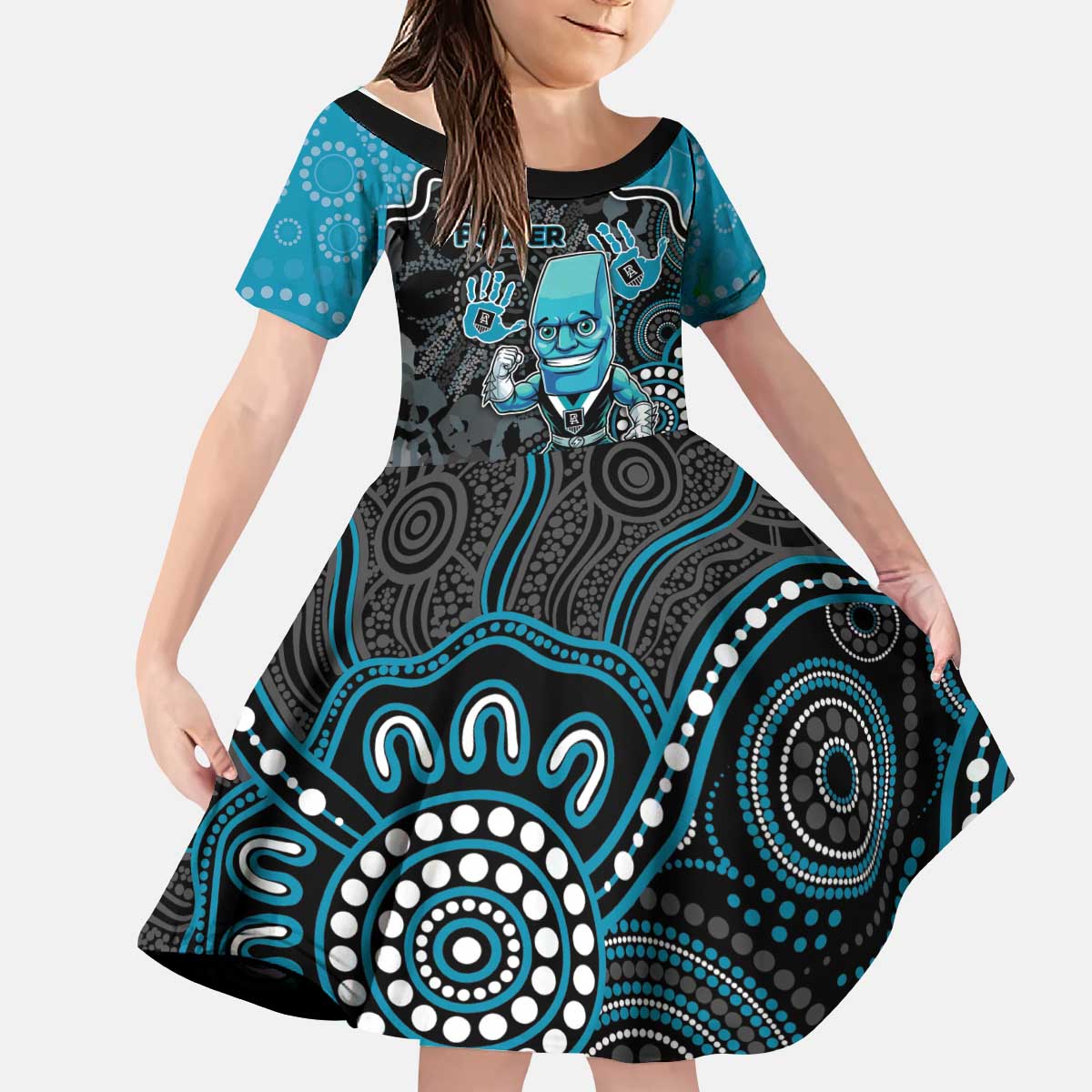 Custom Power Football Kid Short Sleeve Dress Aboriginal Dot Art Pattern