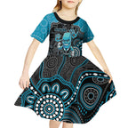 Custom Power Football Kid Short Sleeve Dress Aboriginal Dot Art Pattern