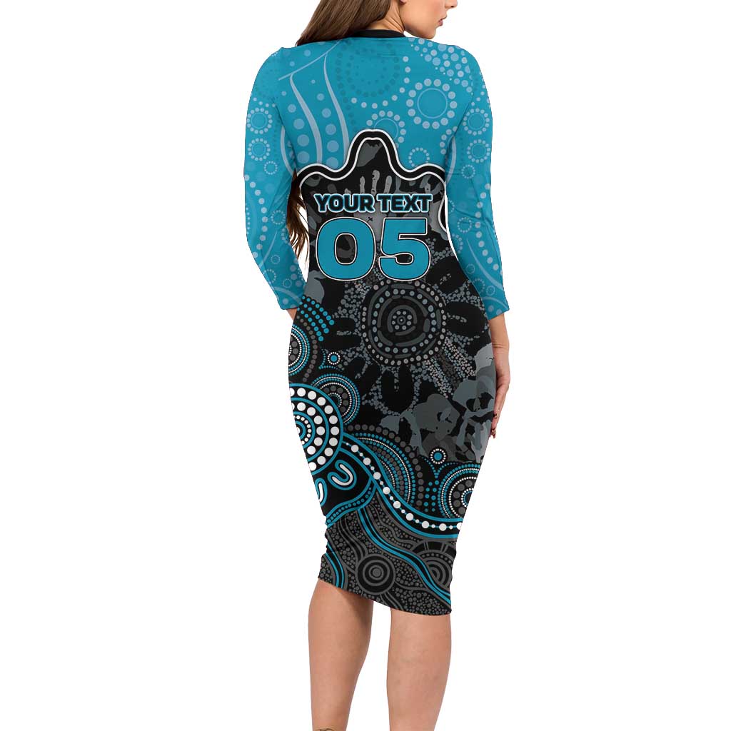 Custom Power Football Long Sleeve Bodycon Dress Aboriginal Dot Art Pattern