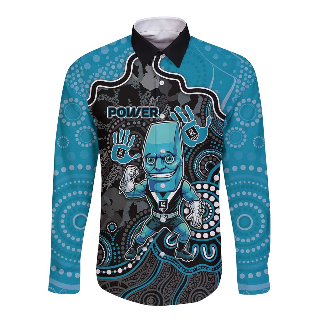 Custom Power Football Long Sleeve Button Shirt Aboriginal Dot Art Pattern