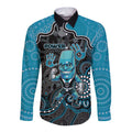 Custom Power Football Long Sleeve Button Shirt Aboriginal Dot Art Pattern