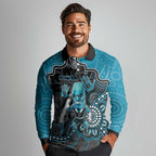 Custom Power Football Long Sleeve Polo Shirt Aboriginal Dot Art Pattern