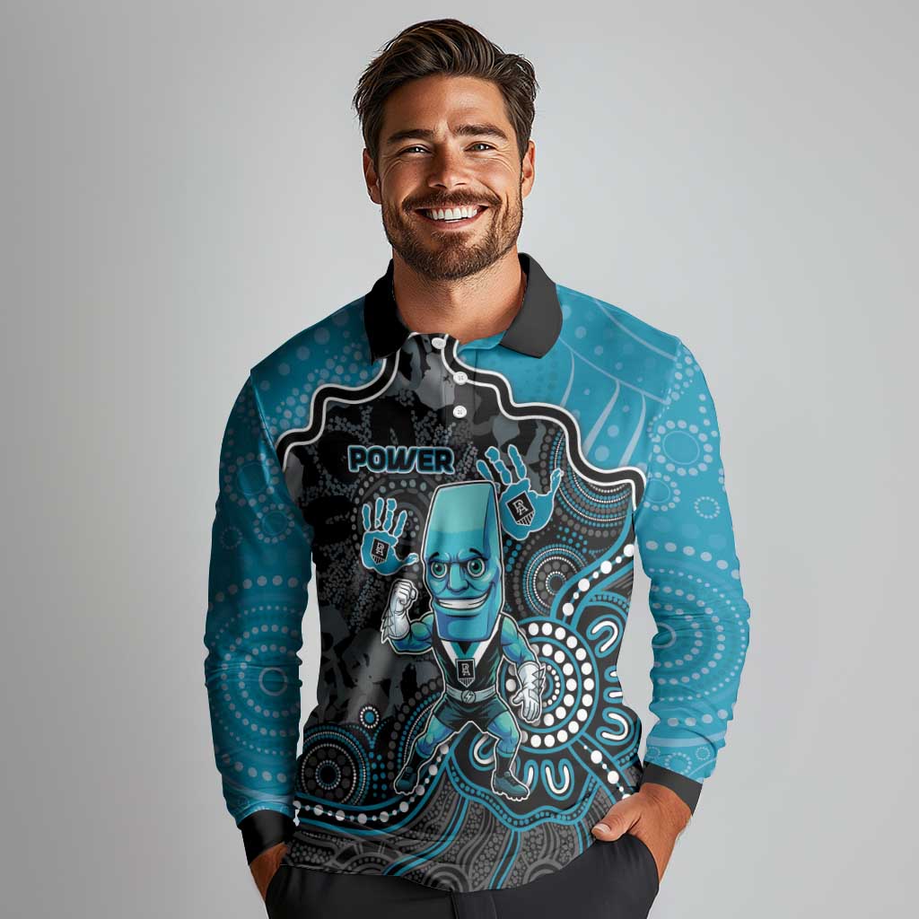 Custom Power Football Long Sleeve Polo Shirt Aboriginal Dot Art Pattern