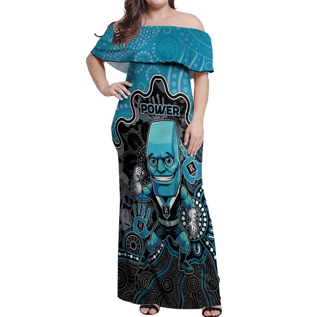 Custom Power Football Off Shoulder Maxi Dress Aboriginal Dot Art Pattern